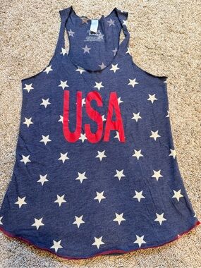 Star Print Navy Racerback Tank with Red USA Graphic